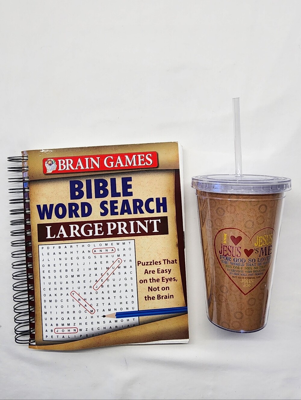 2pc Bible Word Search Large Print Puzzle Book & Insulated Tumbler